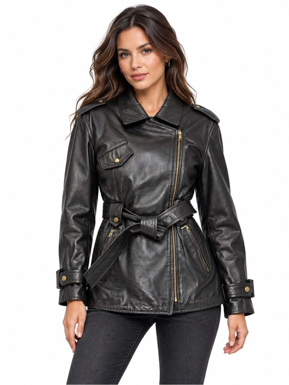 Danier Leather Trench XS Petite Black Made Canada Belted Moto Vintage Jacket